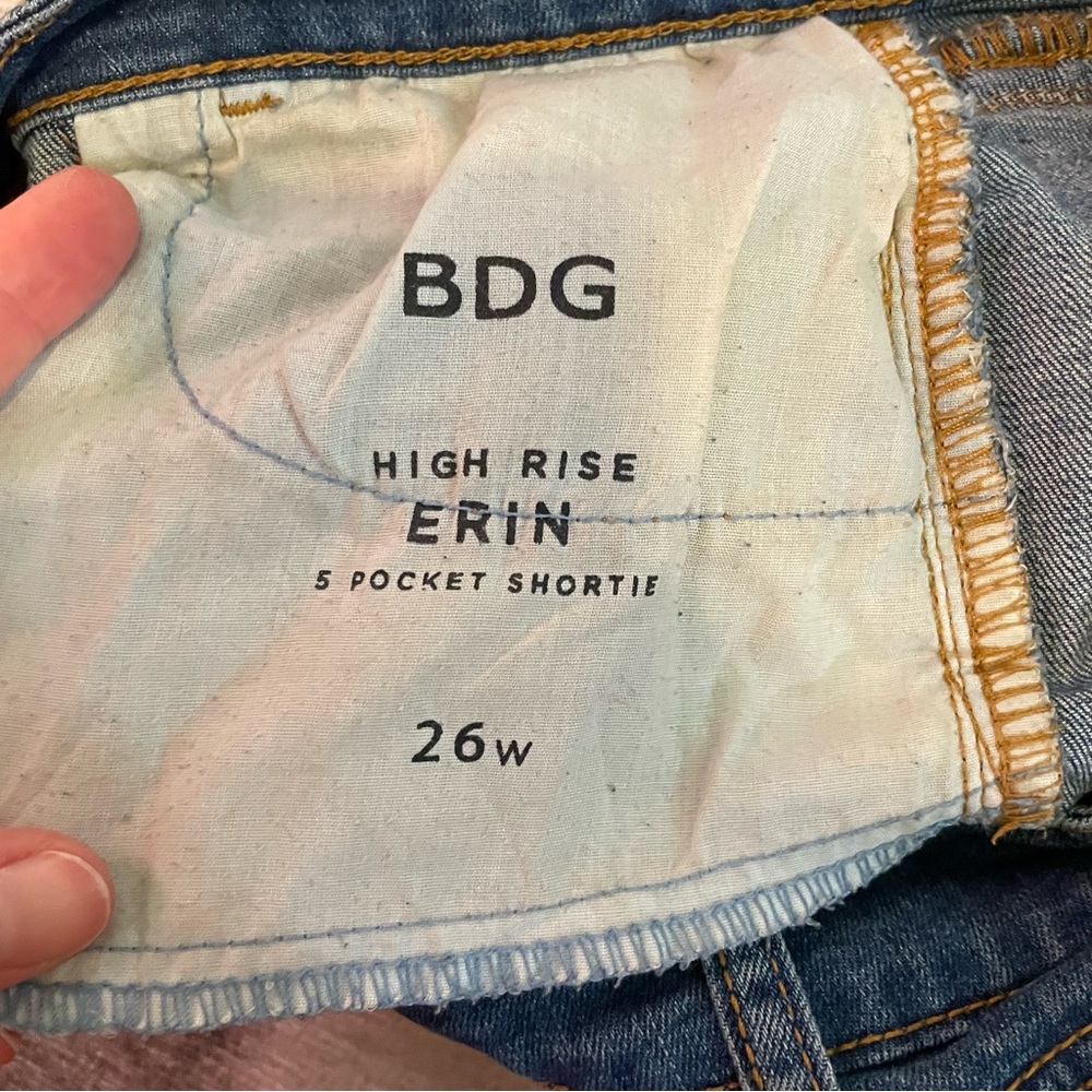 BDG High Rise "Erin" White Stripe Blue 5  Pocket Shortie 26W Small - Picture 4 of 5